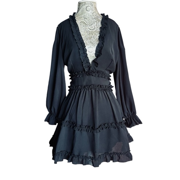 Dresses & Skirts - Sexy Black Ruffle Long Sleeve Dress bohemian festival cottage cocktails large